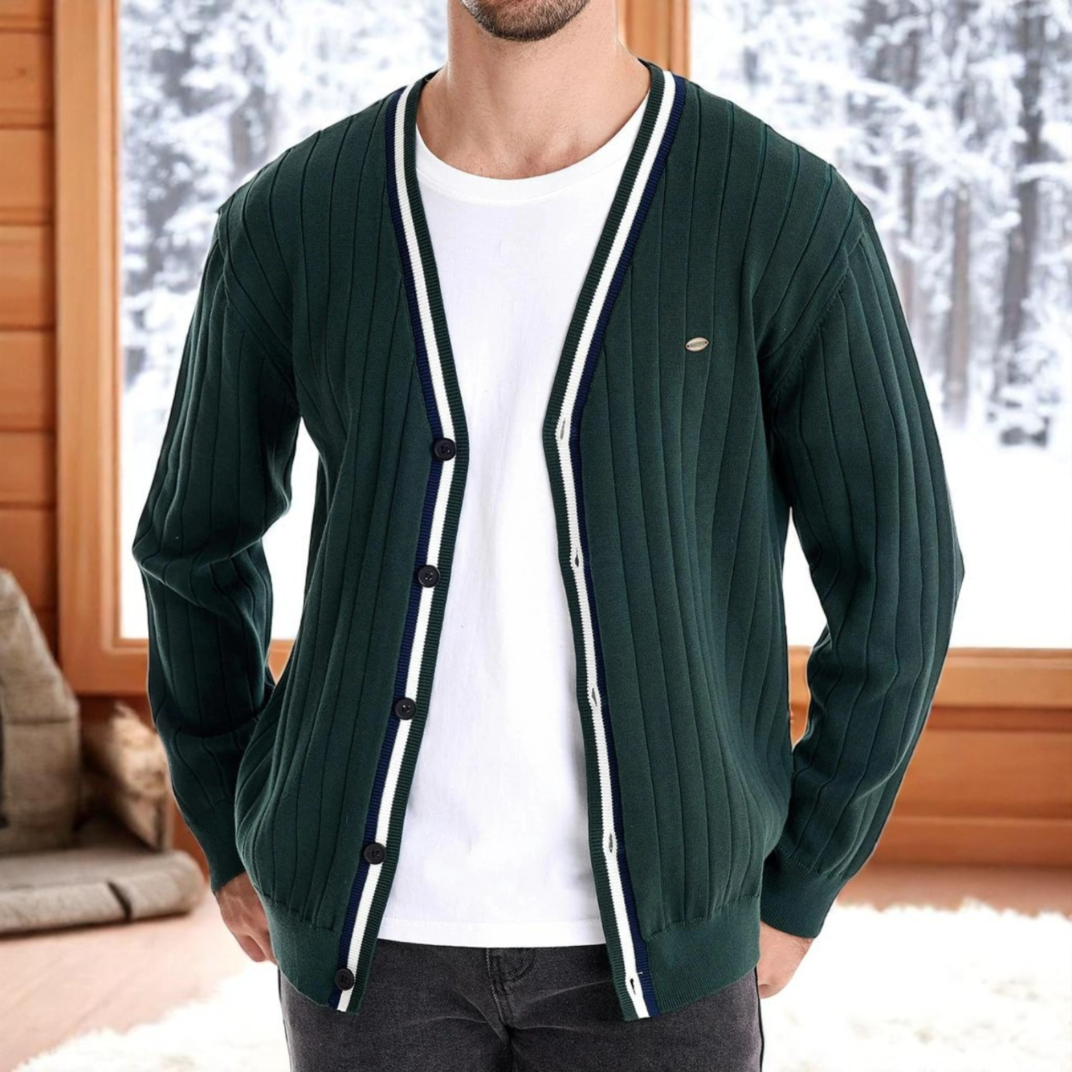 Winter Cotton V-Neck Cardigan