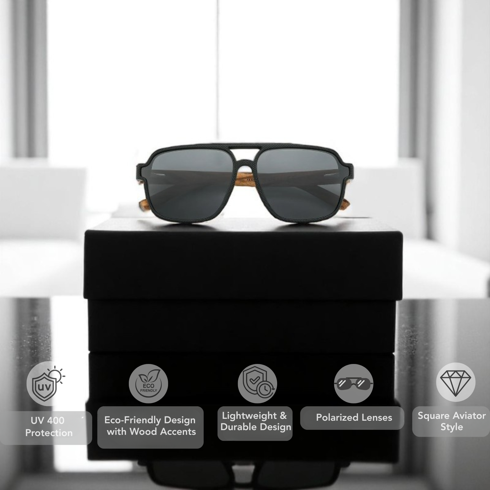 Square Polarized Wooden Glasses
