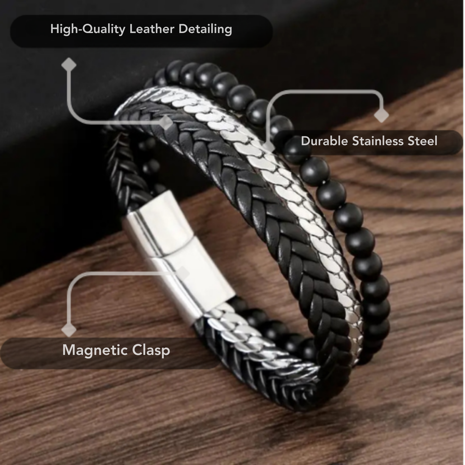 Leather and Steel Bracelet