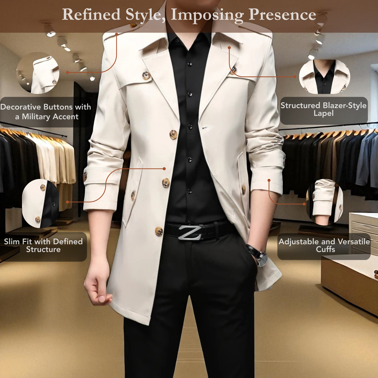 Men's Trench Coat English Style 2025
