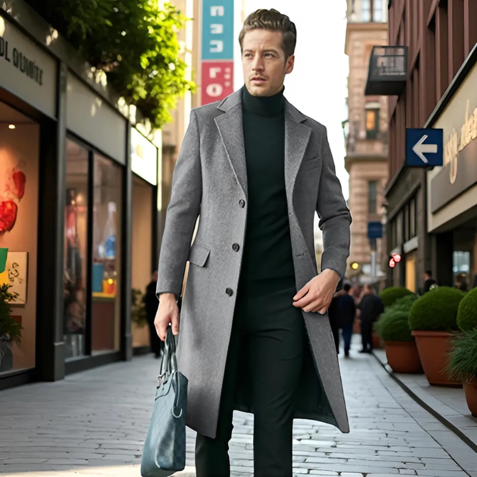 Solid Trench Coat for Men Fall-Winter