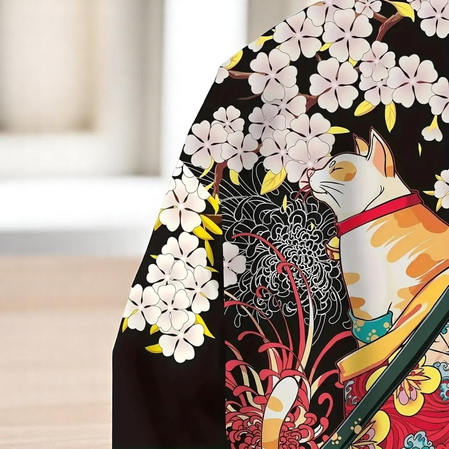 3D Cat and Flowers Kimono Shirt