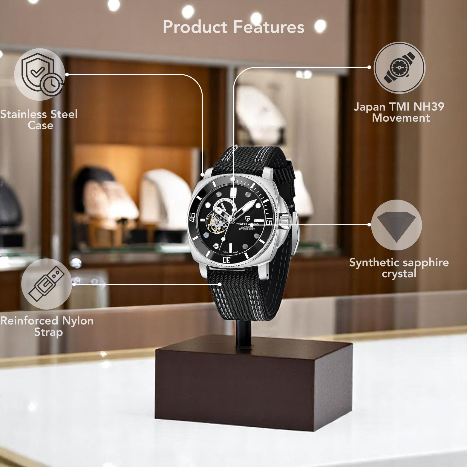 Men's 20 Bar Mechanical Sports Watch