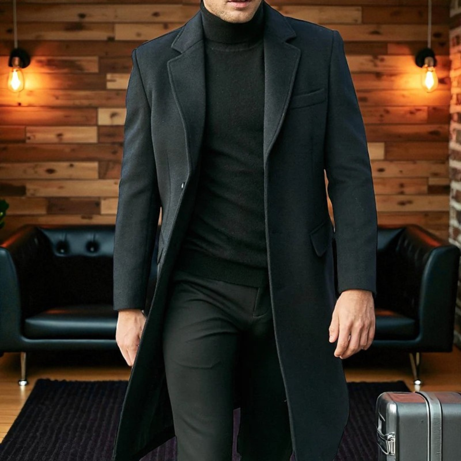 Solid Trench Coat for Men Fall-Winter