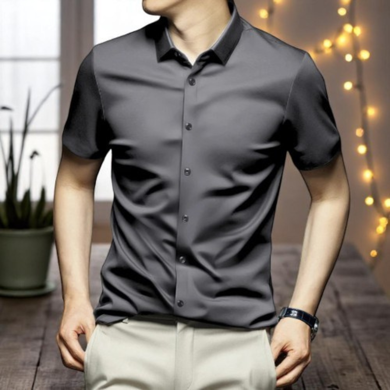 Formal Cold Silk Short-Sleeved Shirt