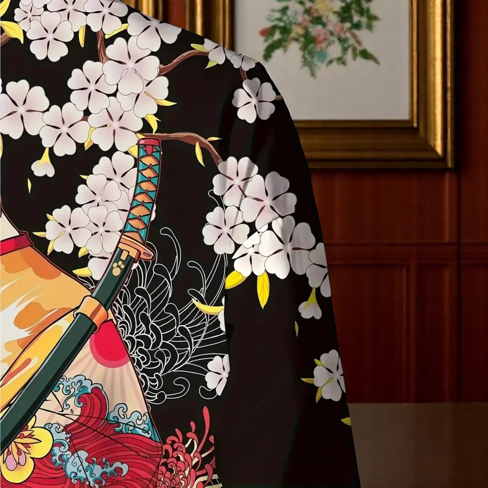3D Cat and Flowers Kimono Shirt