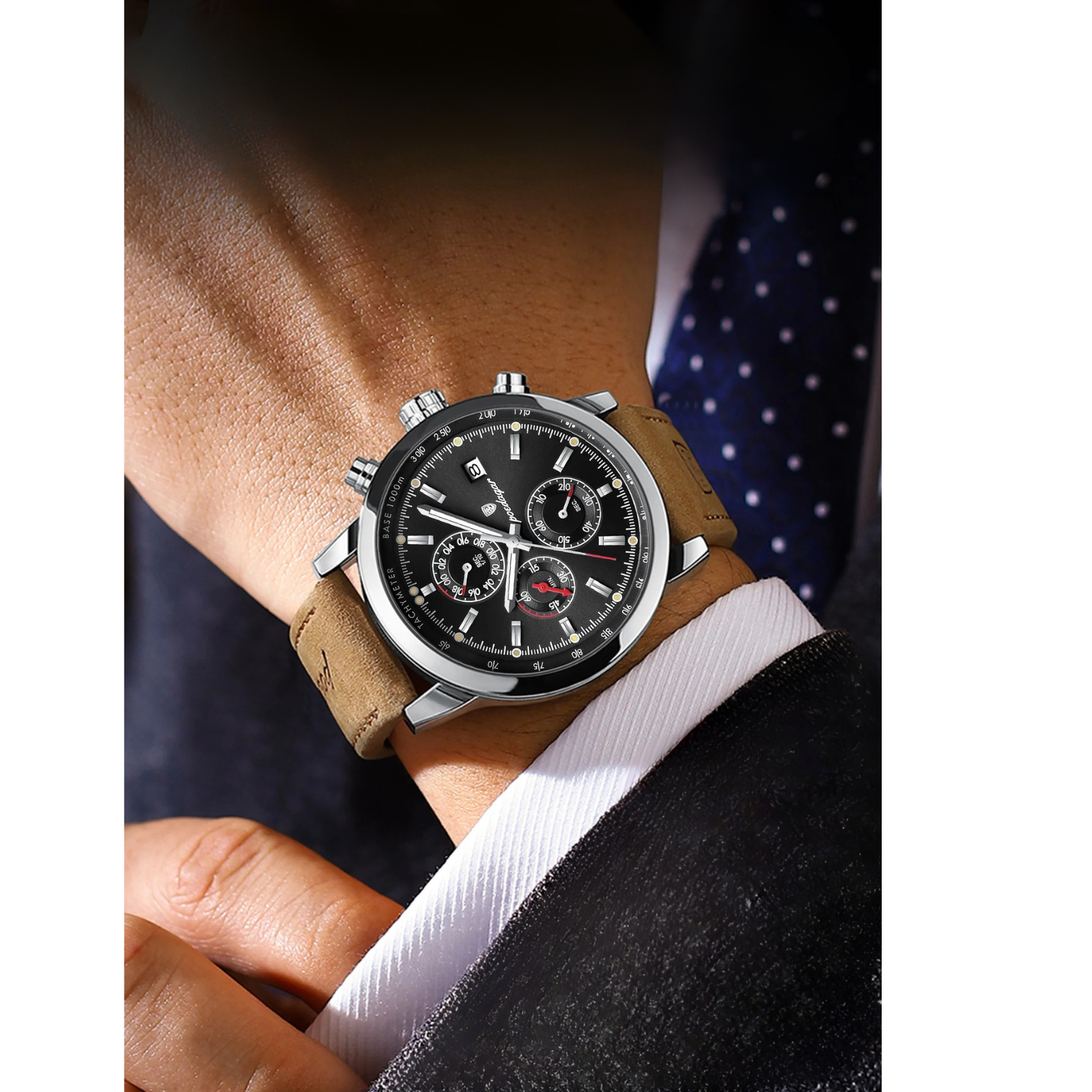 Chrono Sport Leather Wristwatch
