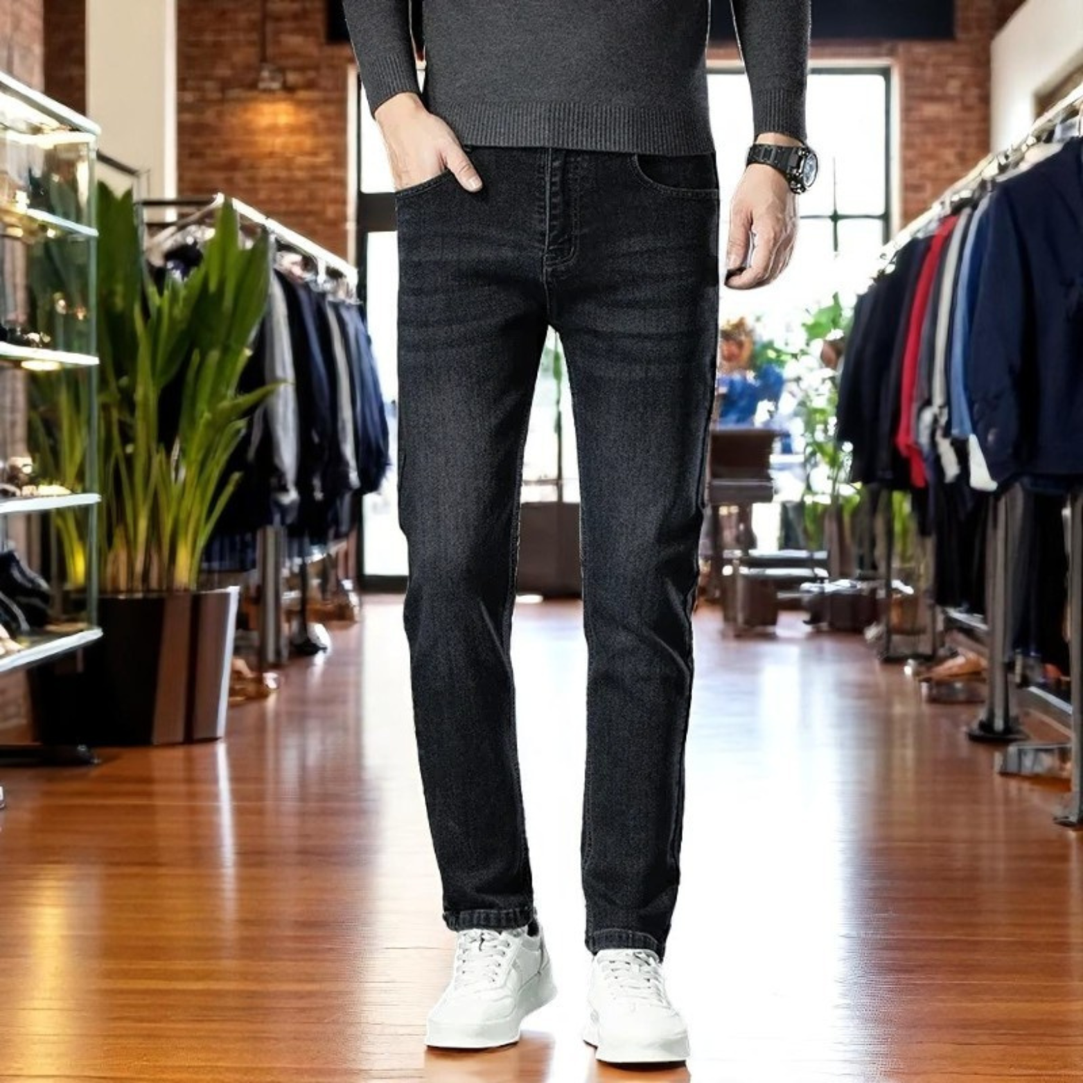 Stretch Straight Denim Jeans