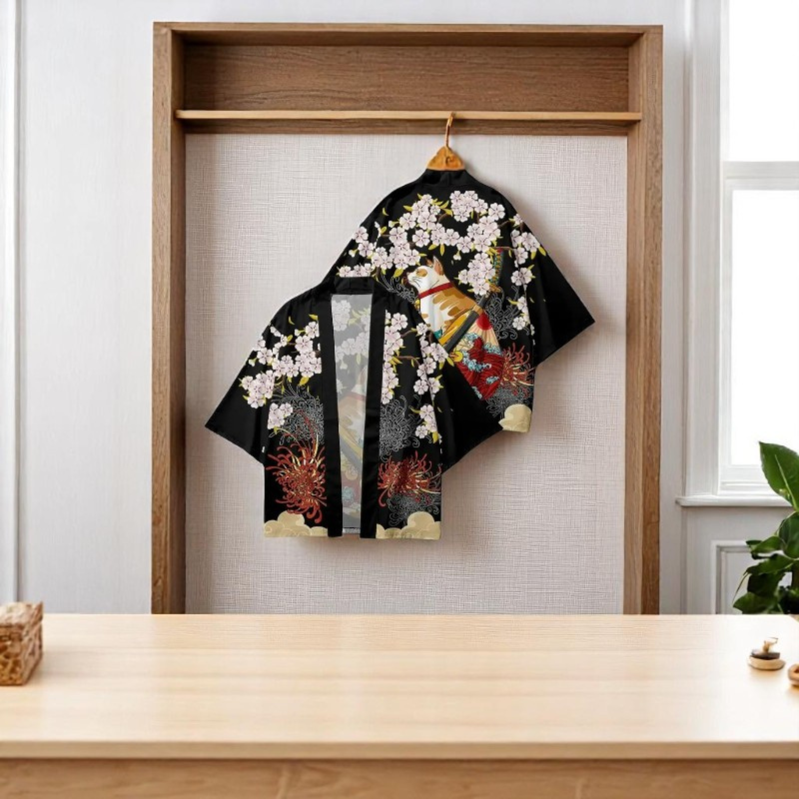 3D Cat and Flowers Kimono Shirt