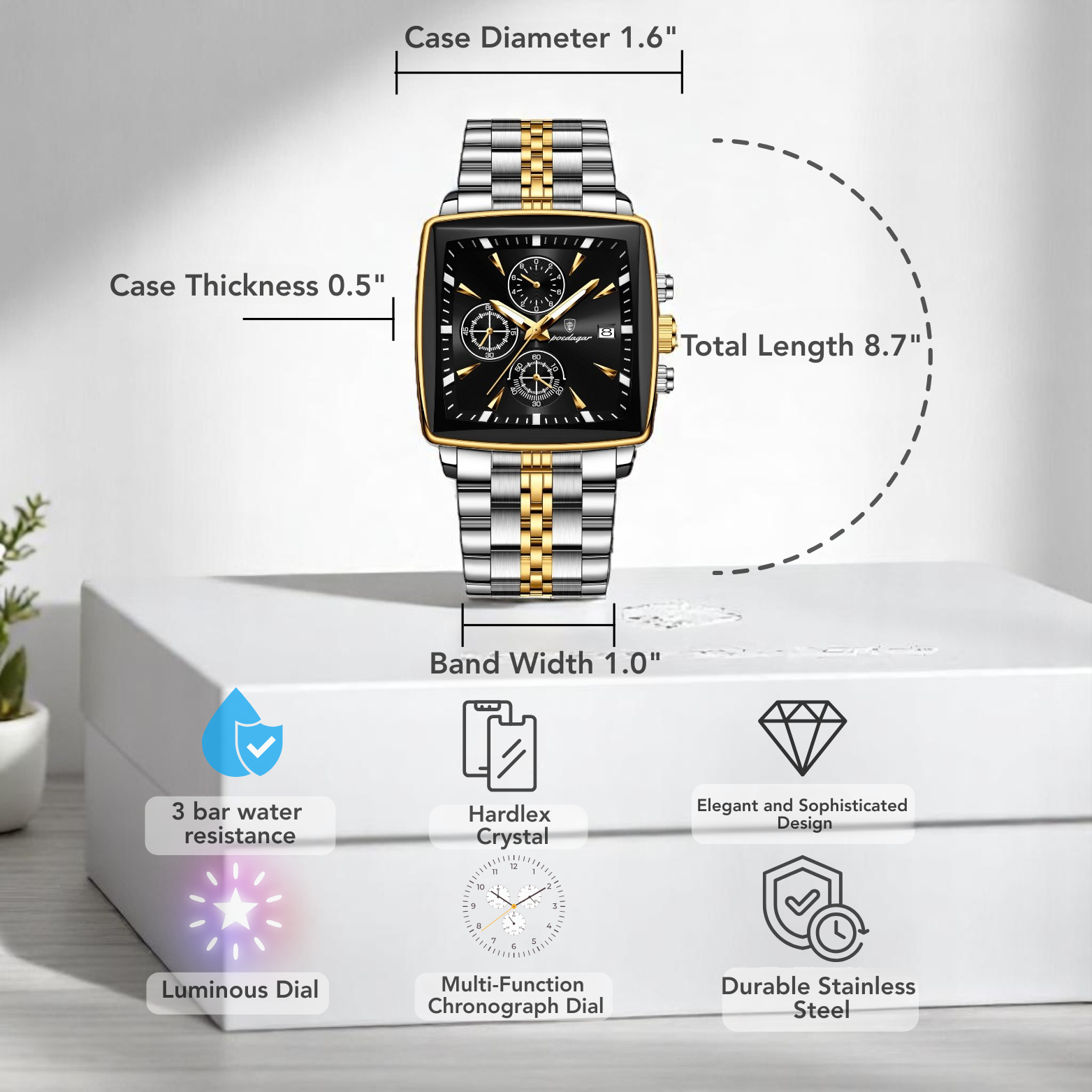 Square chronograph watch