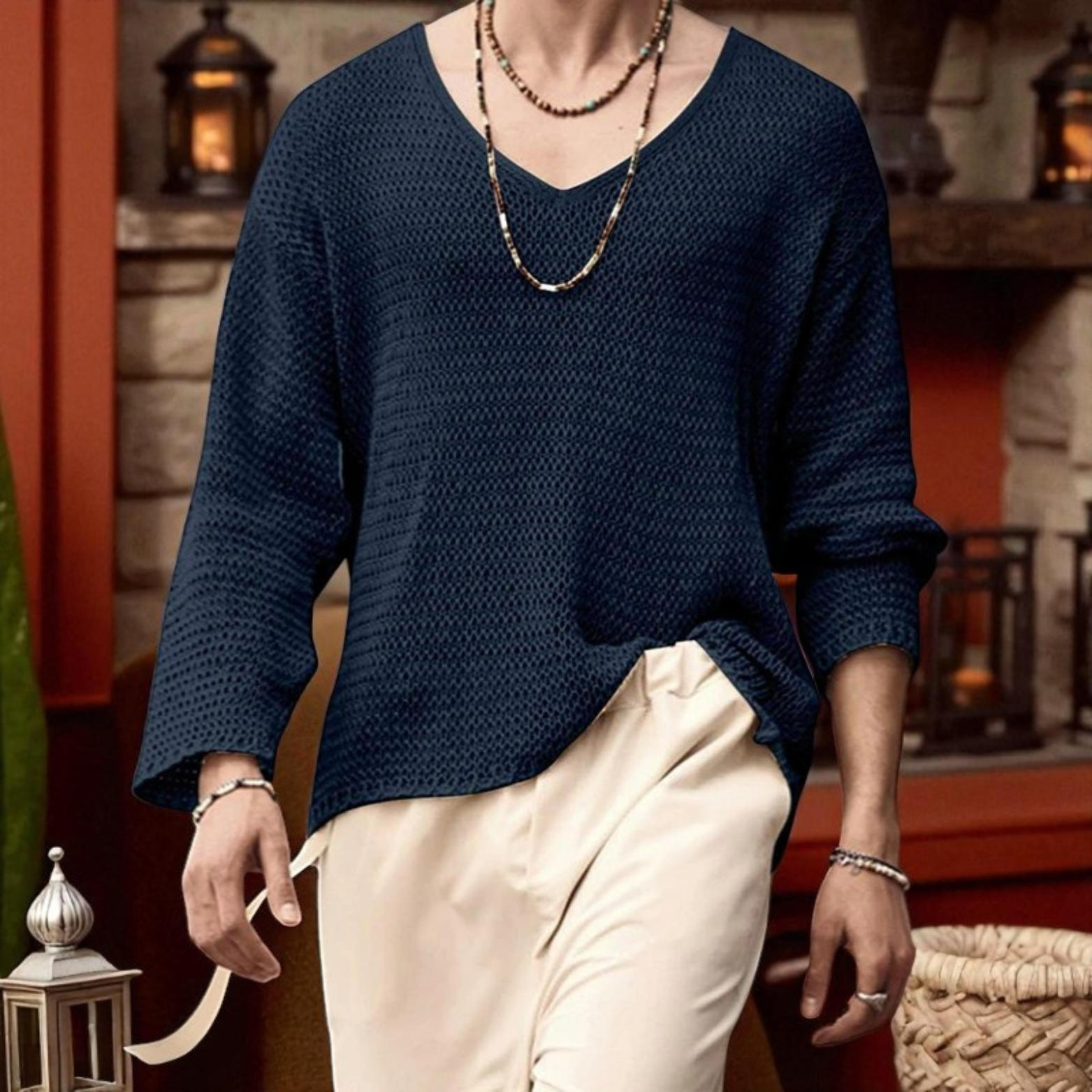 V-Neck Knitted T-Shirt