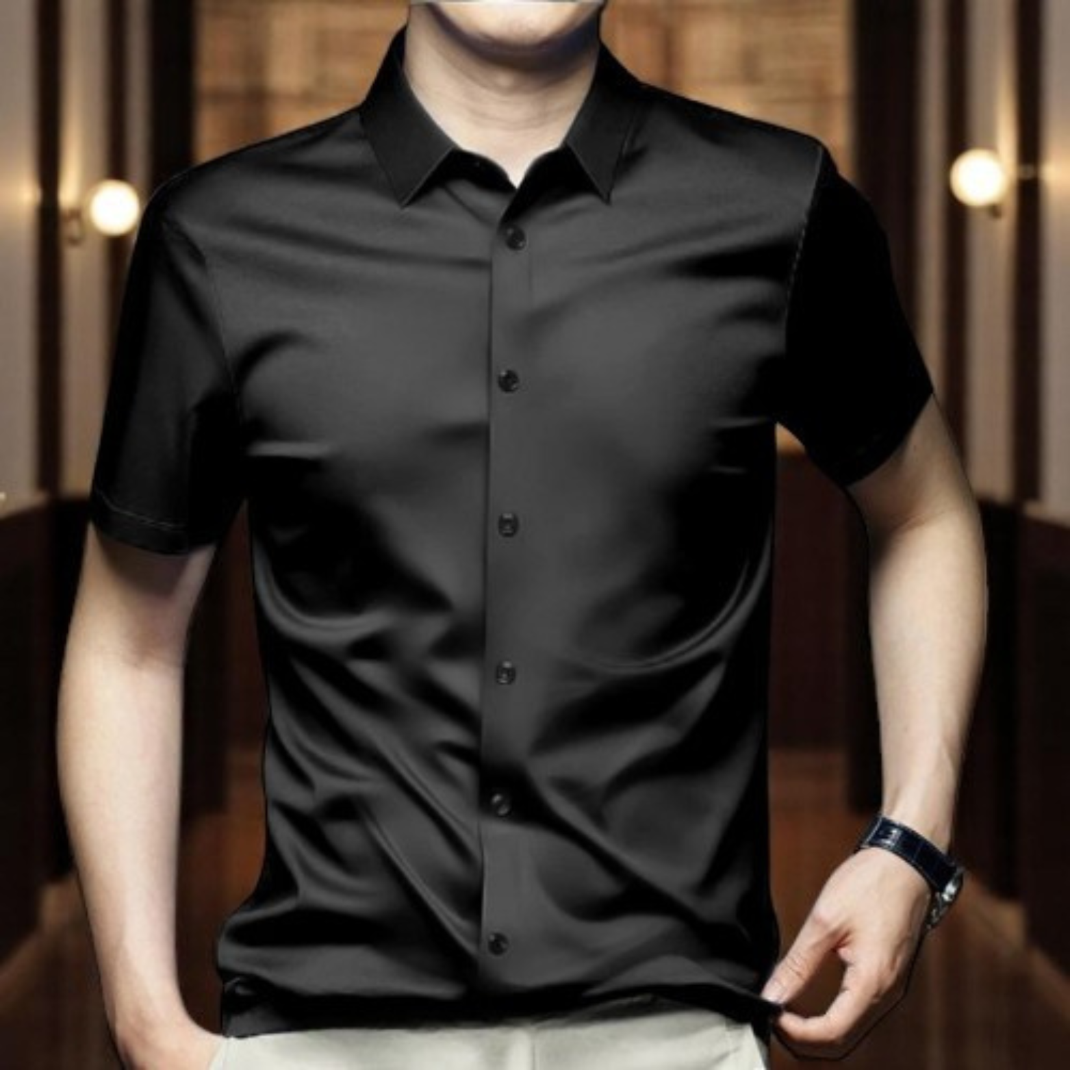Formal Cold Silk Short-Sleeved Shirt