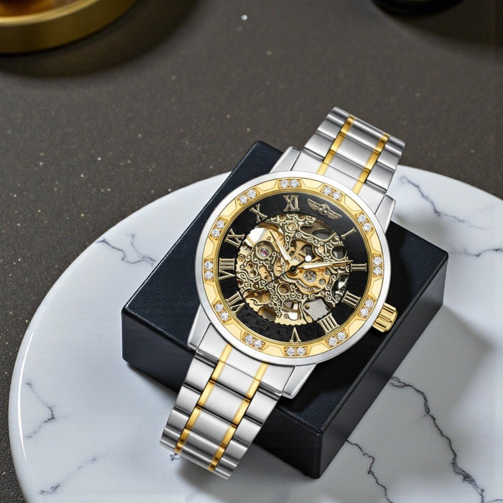 WINNER Gold Skeleton Mechanical Watch for Men - The Crew