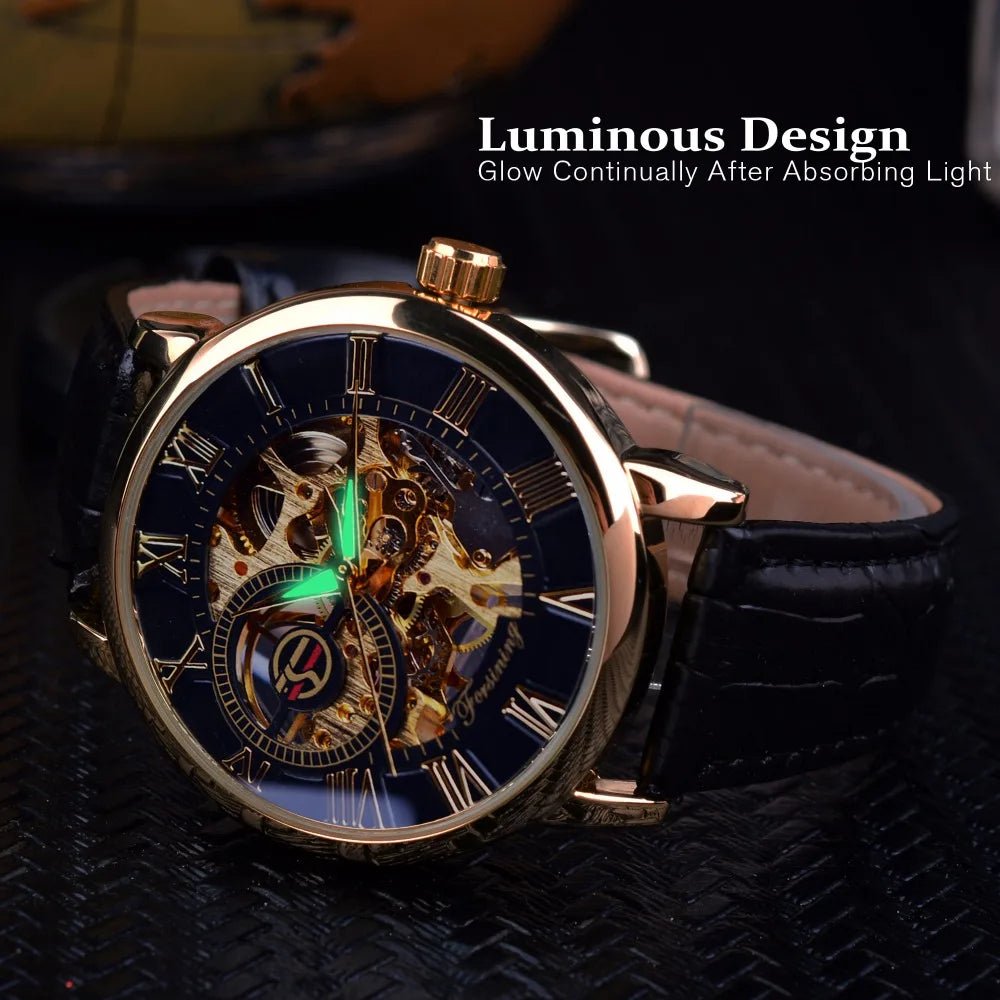 FORSINING Black Gold Skeleton Watch for Men - The Crew