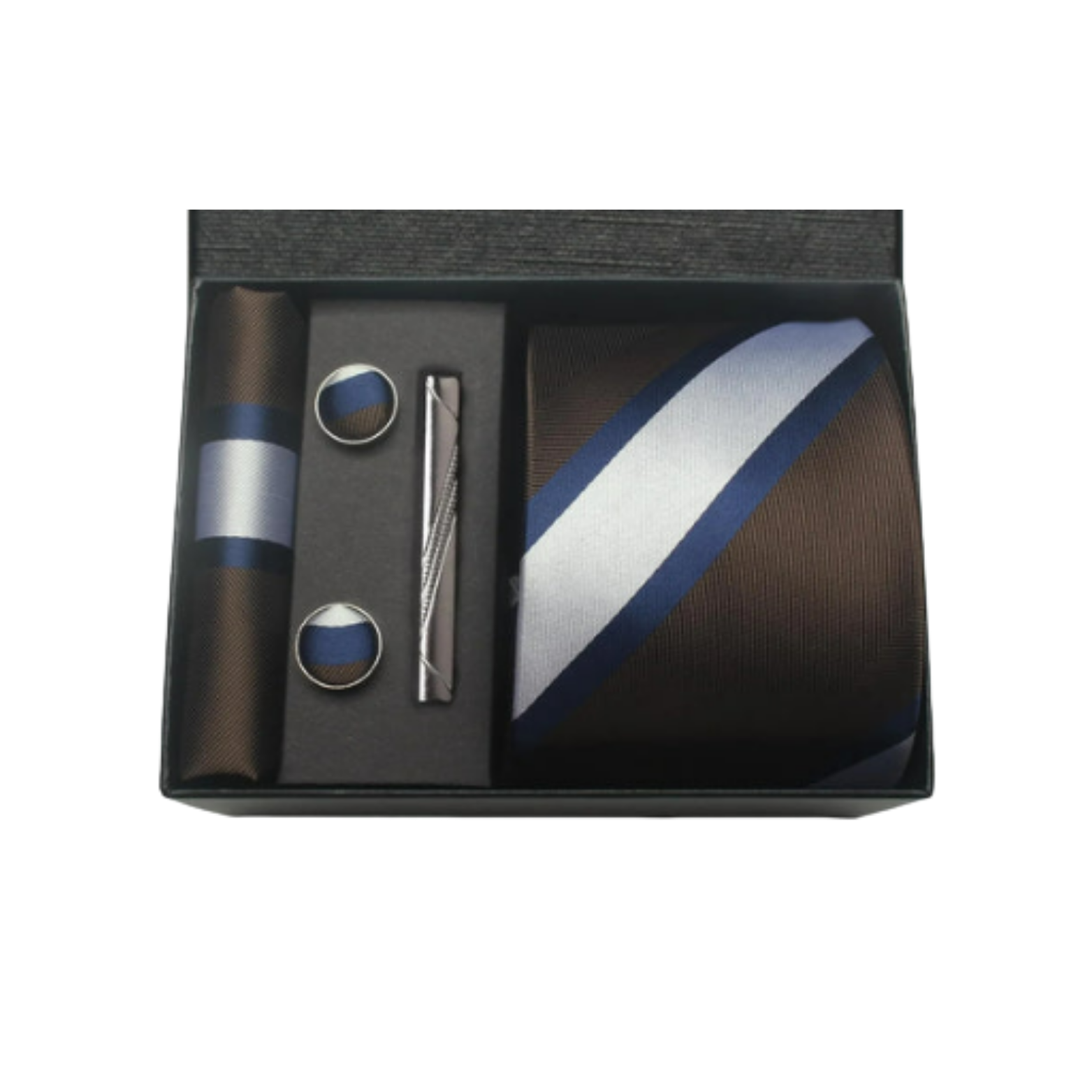 Navy striped silk tie set with cufflinks in gift box – The Crew