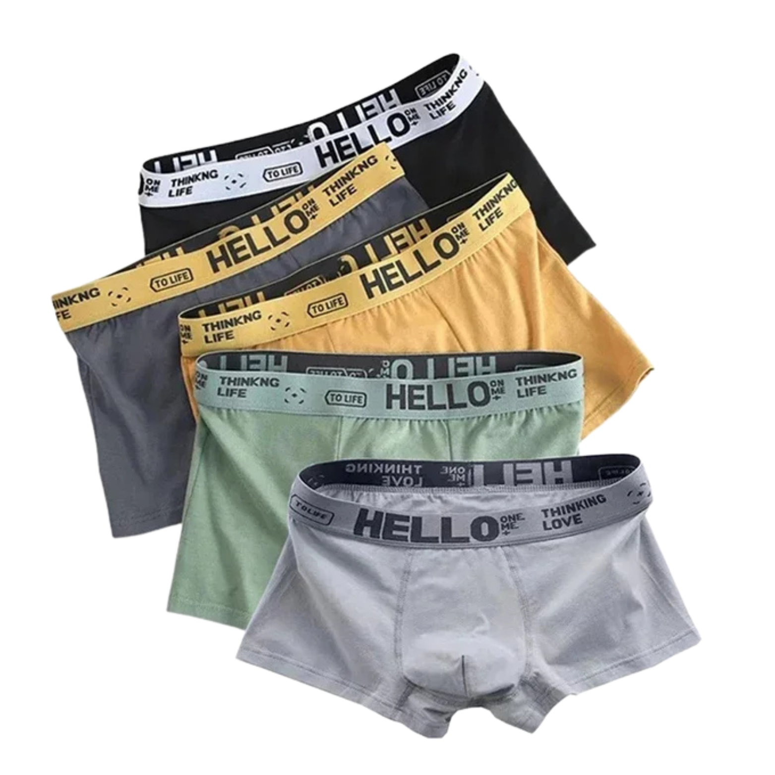 Comfortable and Cool Men's Boxers 5 pieces (Black, Dark Gray, Gray, Yellow and Green)