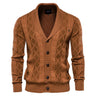 Men’s Brown Diamond Knit Cotton Cardigan Front View – The Crew