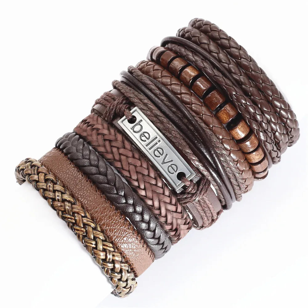 Set of 10 leather bracelets