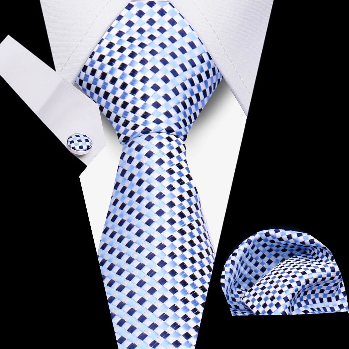 Men’s 3 - Piece Plaid Tie Set with Cufflinks & Hanky - The Crew