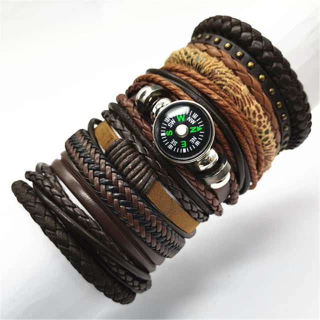Set of 10 leather bracelets
