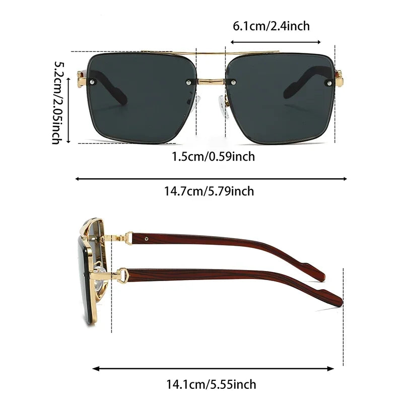 Women’s Retro Square Metal Double-Bridge Sunglasses