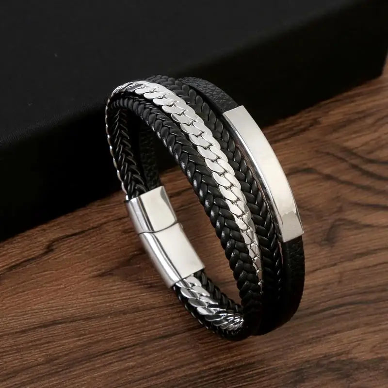 Leather and Steel Bracelet
