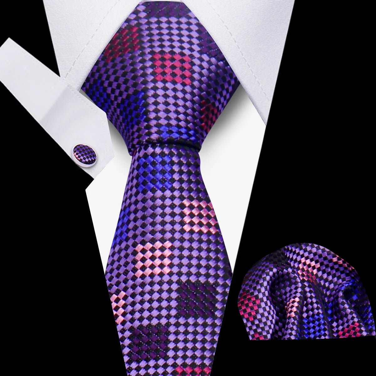 Men’s 3 - Piece Plaid Tie Set with Cufflinks & Hanky - The Crew