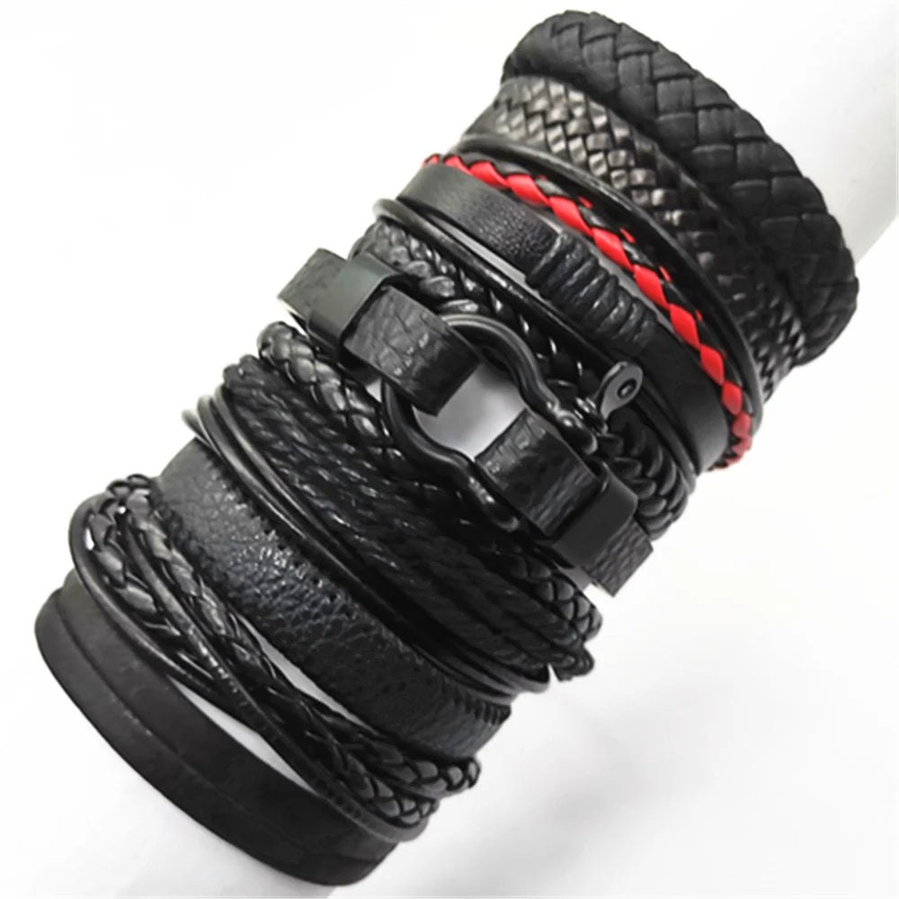 Set of 10 leather bracelets