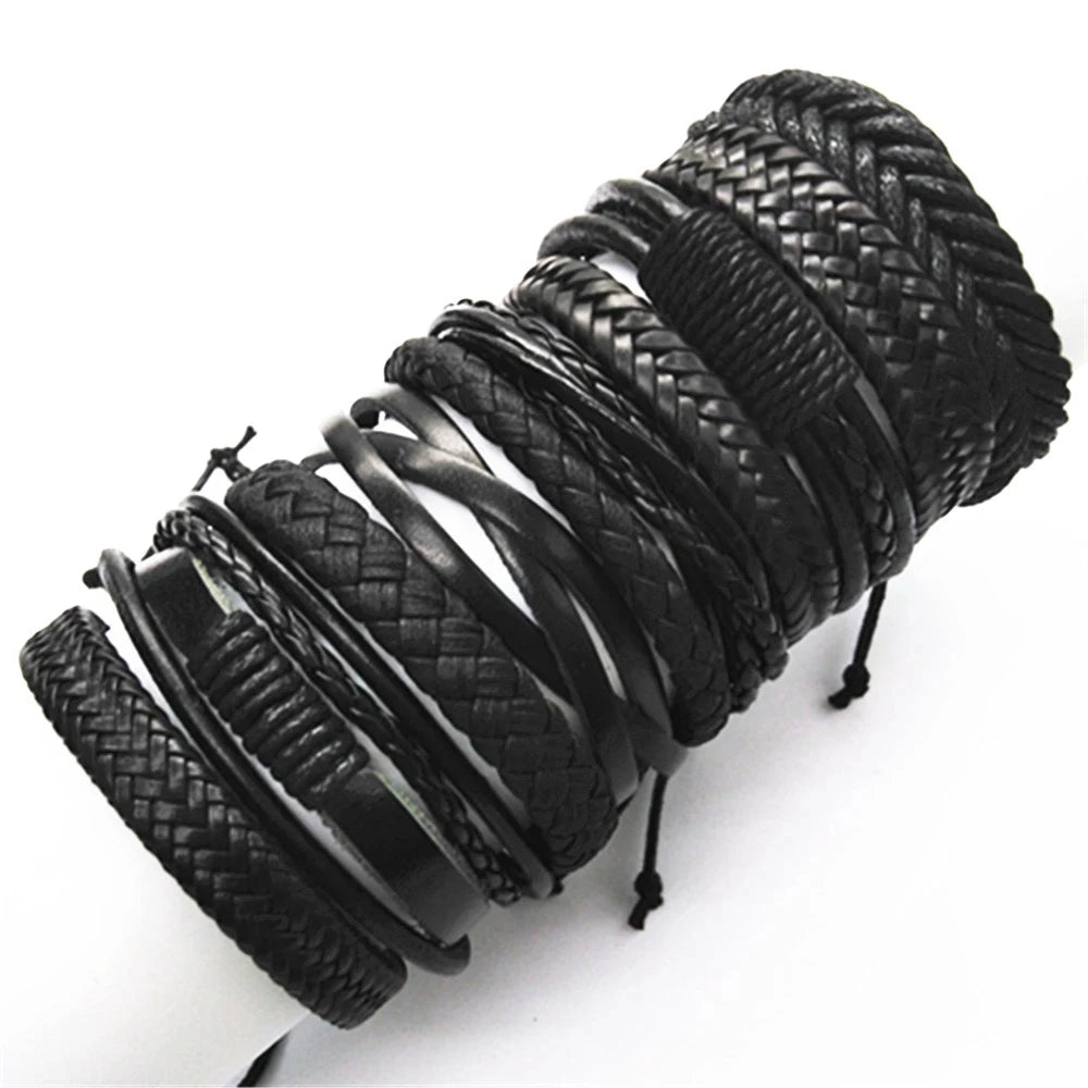Set of 10 leather bracelets