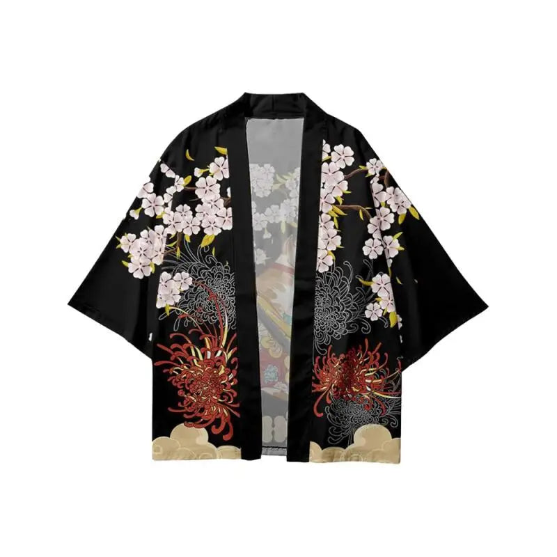 3D Cat and Flowers Kimono Shirt
