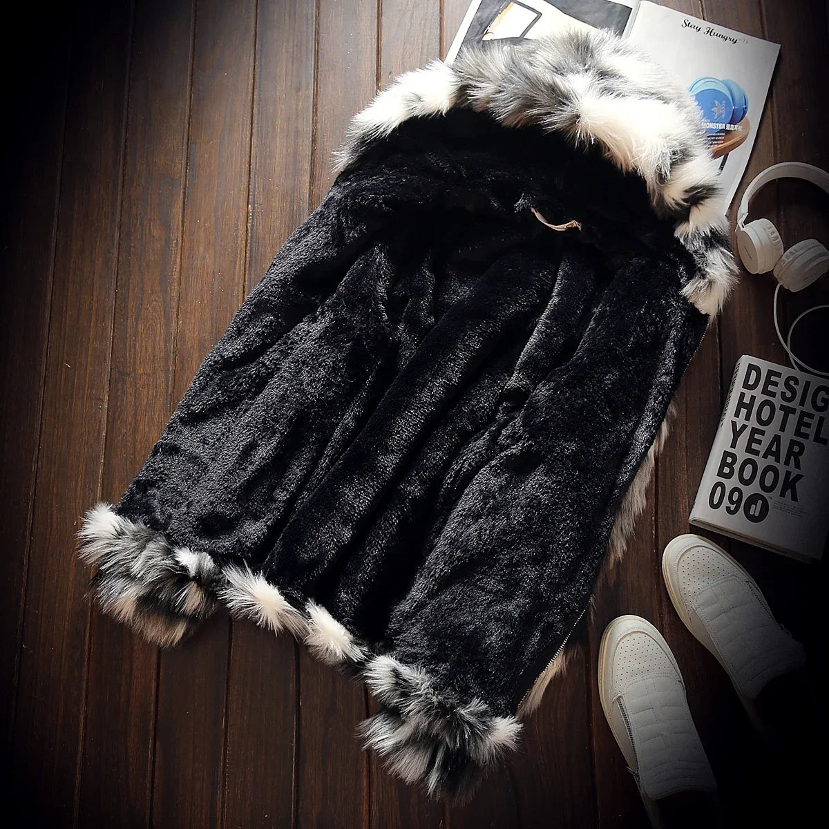 Thick Faux Fox Fur Coat with Hood