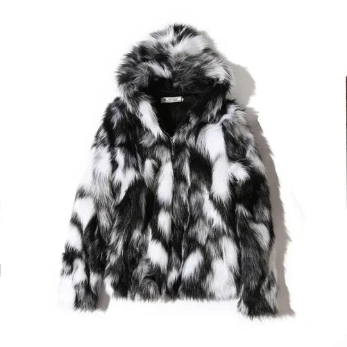 Thick Faux Fox Fur Coat with Hood