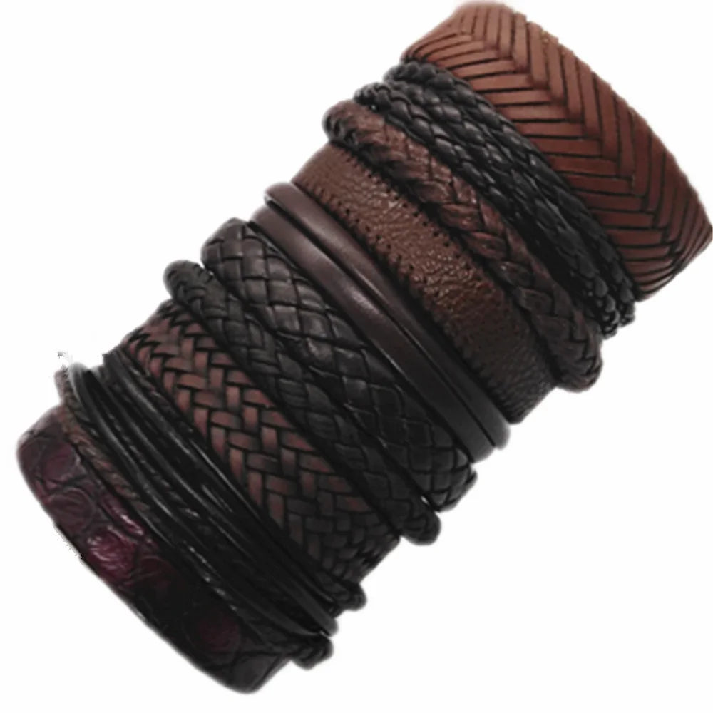 Set of 10 leather bracelets