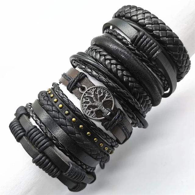 Set of 10 leather bracelets