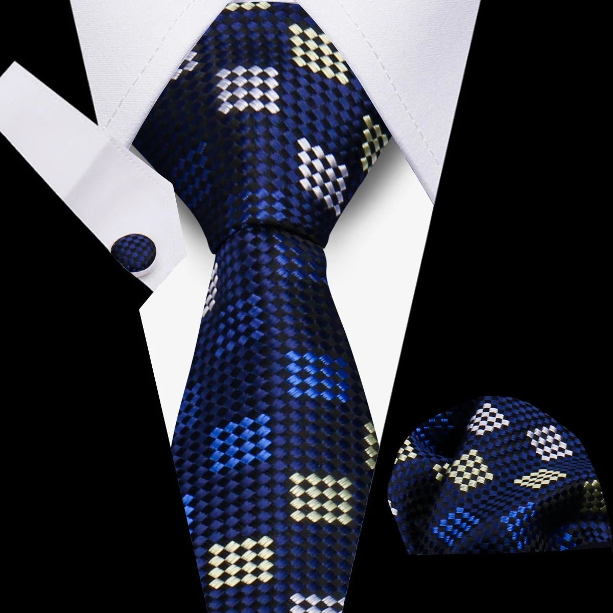 Men’s 3 - Piece Plaid Tie Set with Cufflinks & Hanky - The Crew