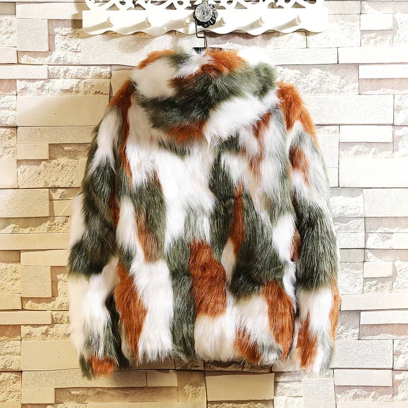 Thick Faux Fox Fur Coat with Hood