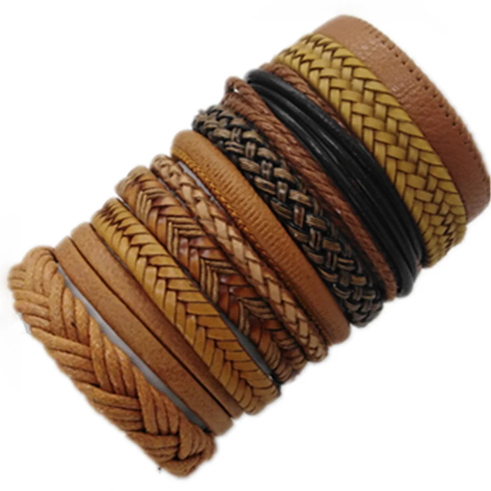 Set of 10 leather bracelets