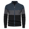 Men’s patchwork zip cardigan front view navy gray – The Crew