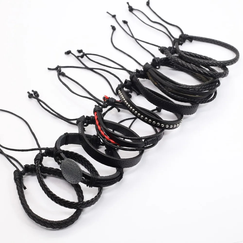 Set of 10 leather bracelets
