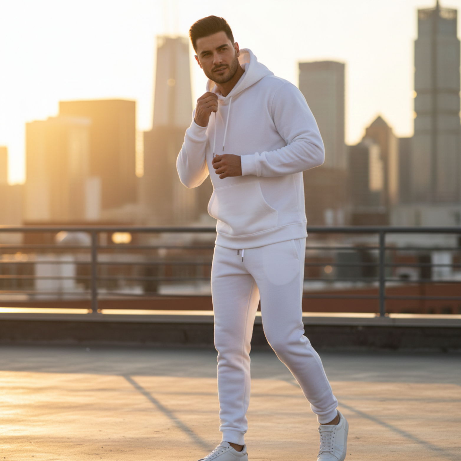 Men Wearing White Sports Tracksuit Hoodie and Pants – The Crew