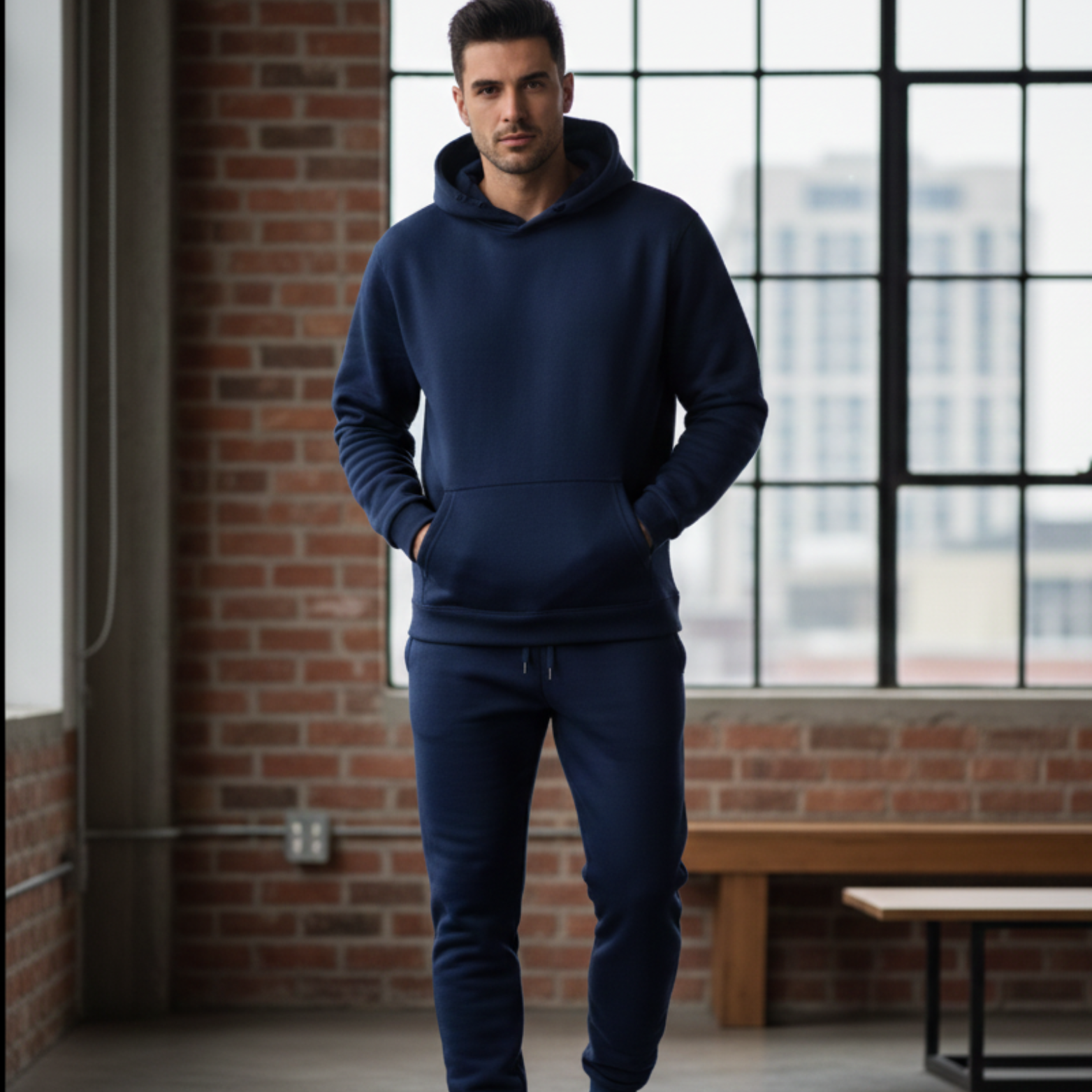 Men Wearing Navy Sports Tracksuit Hoodie and Pants – The Crew