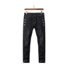 Men slim skinny button jeans black front view – The Crew
