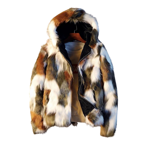 Thick Faux Fox Fur Coat with Hood