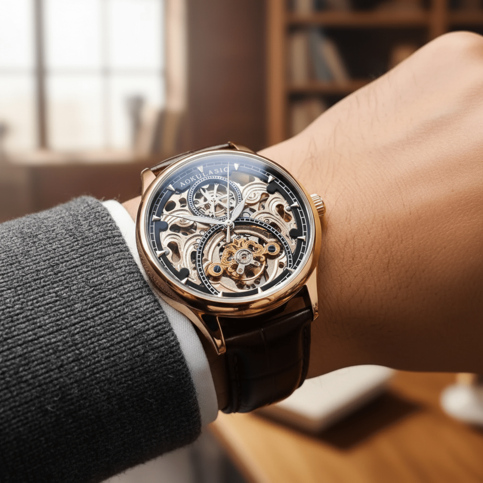 AOKULASIC Skeleton Tourbillon Watch for Men - The Crew