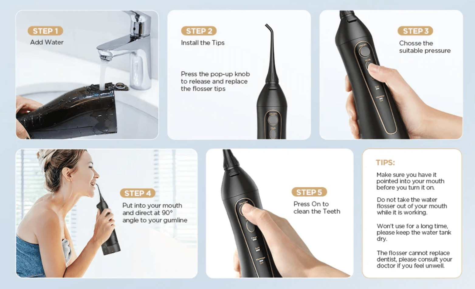 Fairywill Water Flosser 300ML Portable Dental Irrigator - The Crew