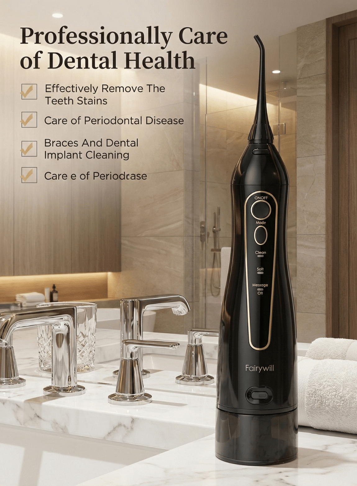 Fairywill Water Flosser 300ML Portable Dental Irrigator - The Crew