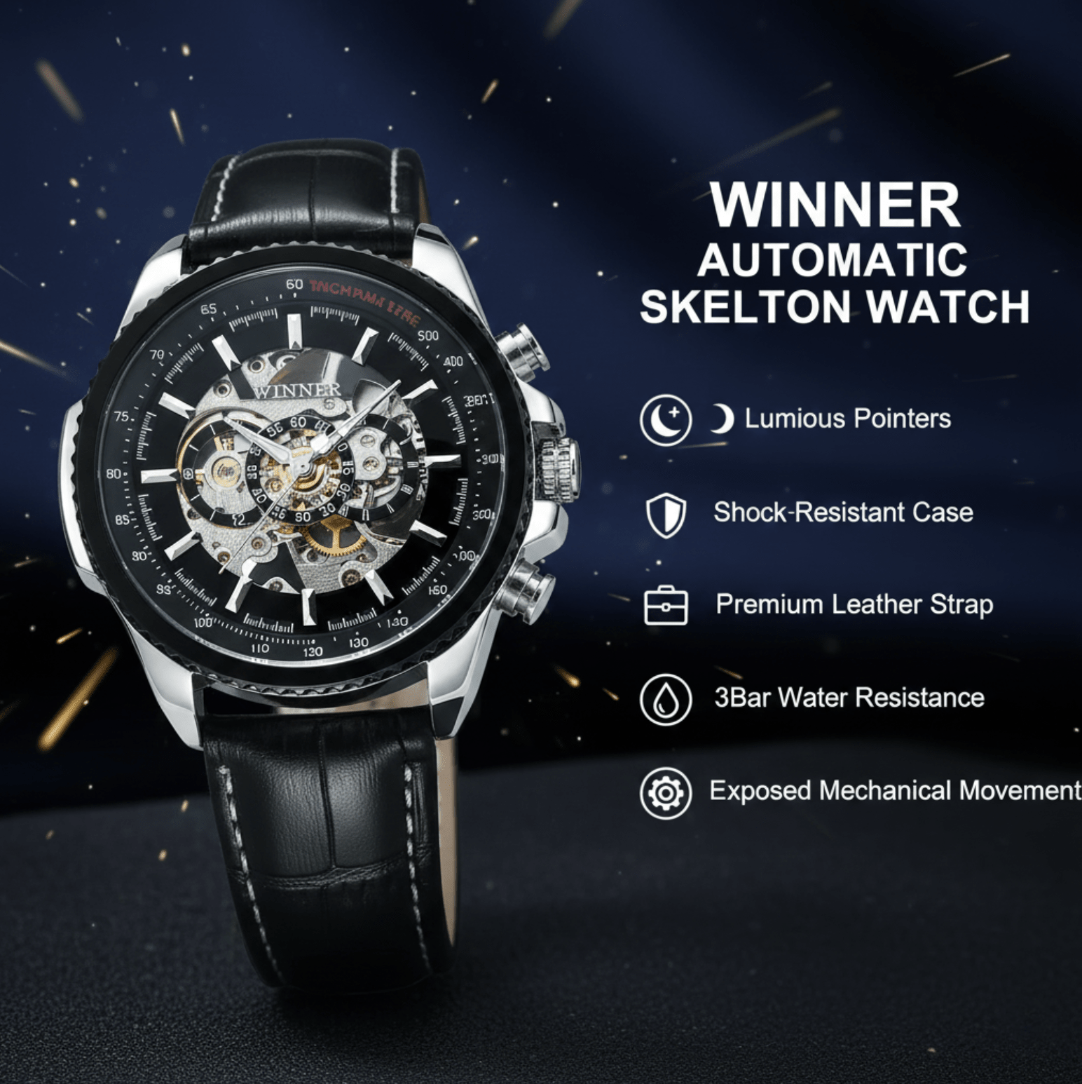 Winner Military Skeleton Automatic Watch for Men - The Crew