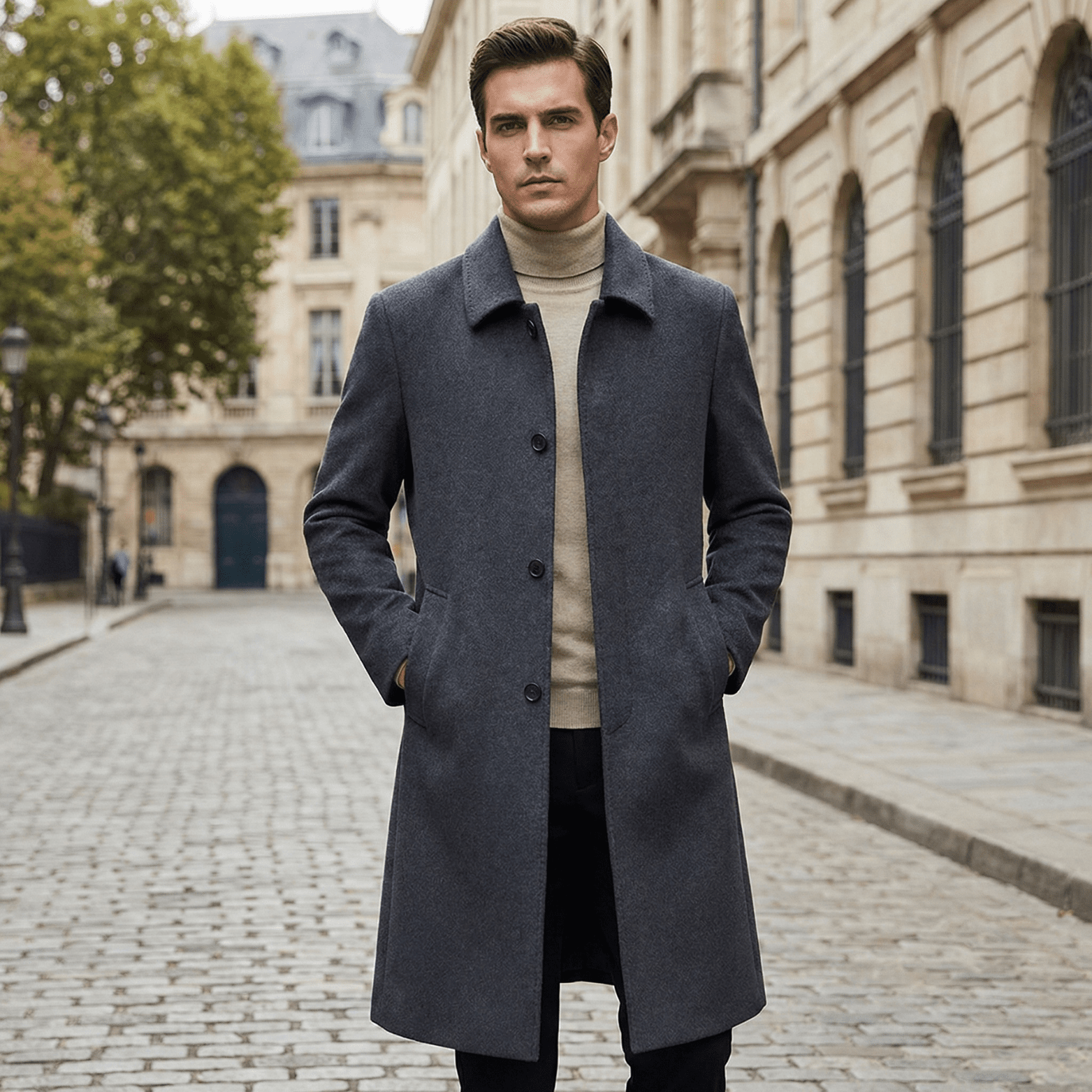 Men’s Long Wool Overcoat Slim Fit – Luxury Business Coat - The Crew