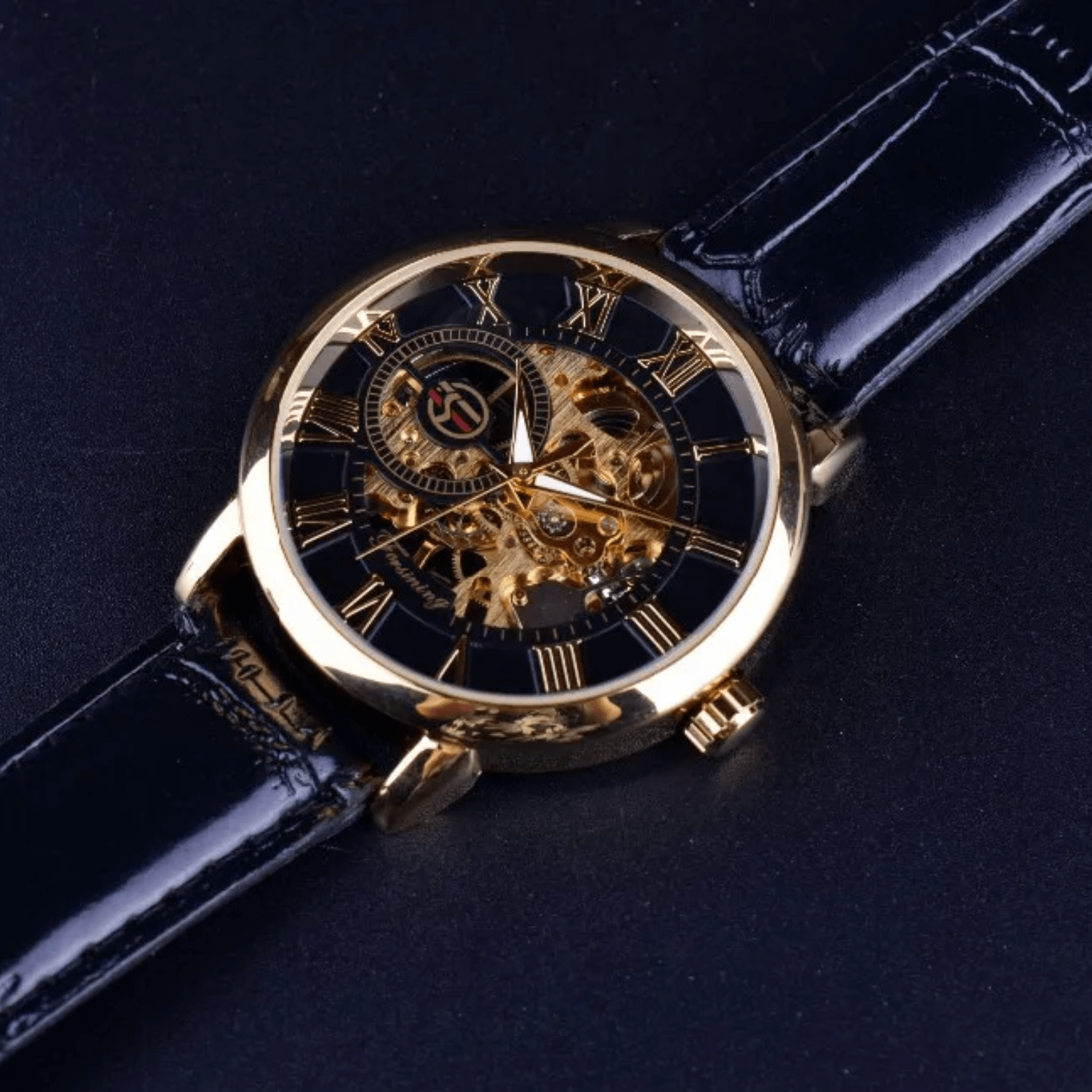 FORSINING Black Gold Skeleton Watch for Men - The Crew