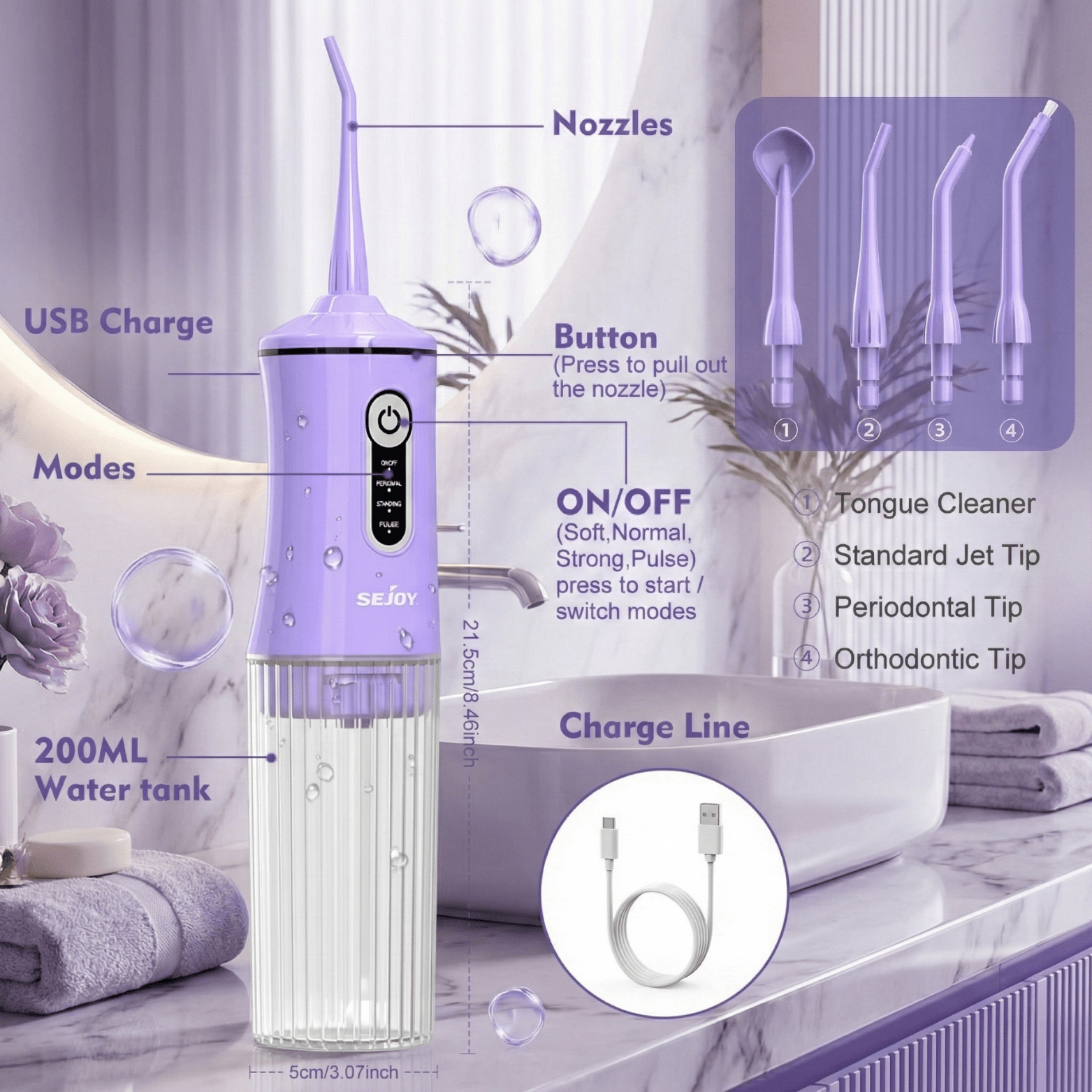 Portable Water Flosser 200ML Cordless Oral Irrigator IPX7 - The Crew